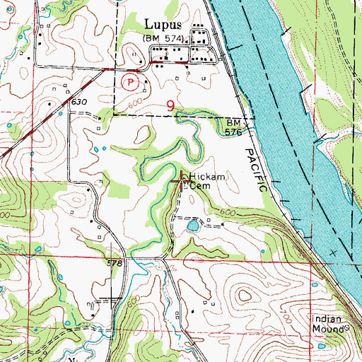 Topographic Map of Hickam Cemetery, MO