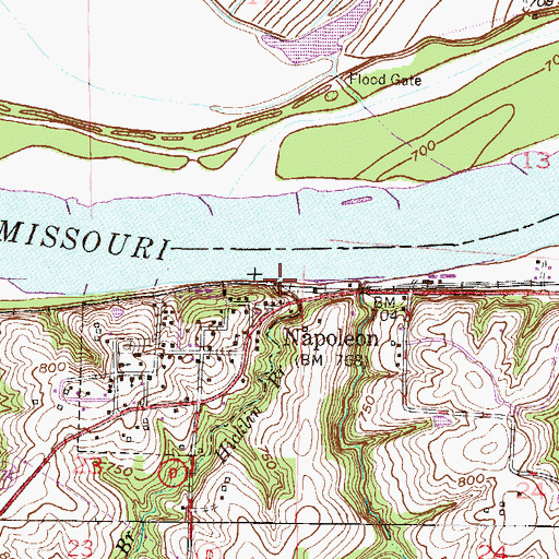 Topographic Map of Hicklin Branch, MO