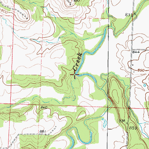 Topographic Map of Hicklin Creek, MO
