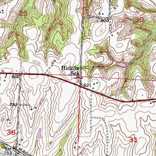 Topographic Map of Hicklin School (historical), MO