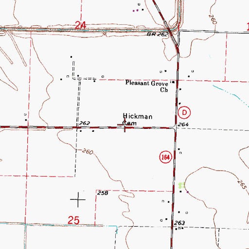 Topographic Map of Hickman Cemetery, MO