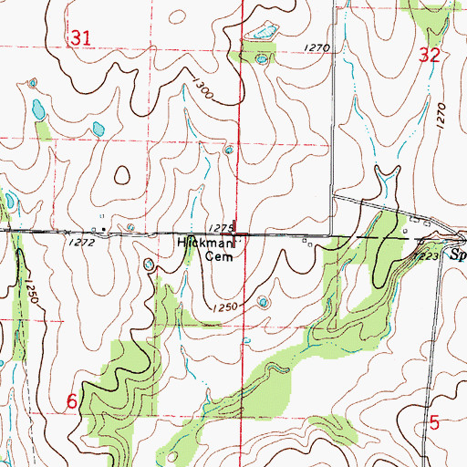 Topographic Map of Hickman Cemetery, MO