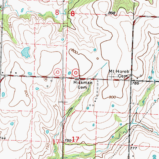 Topographic Map of Hickman Cemetery, MO
