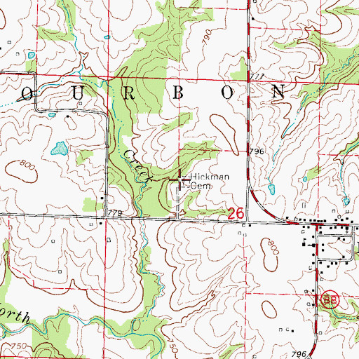 Topographic Map of Hickman Cemetery, MO