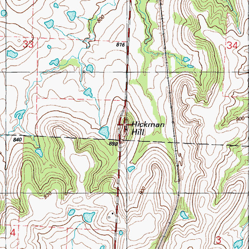 Topographic Map of Hickman Hill, MO