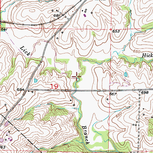 Topographic Map of Hickory Branch, MO