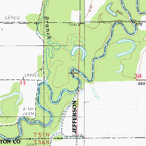 Topographic Map of Hickory Branch, MO