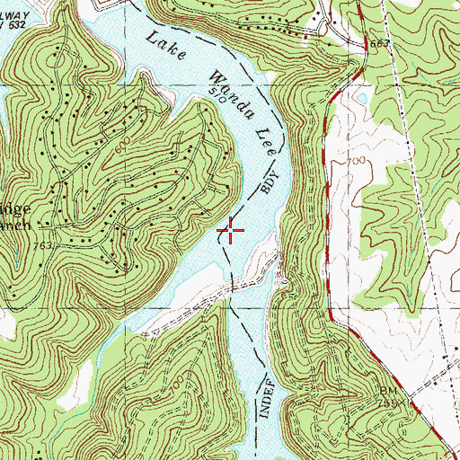 Topographic Map of Hickory Creek, MO