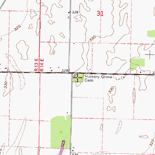 Topographic Map of Hickory Grove Cemetery, MO