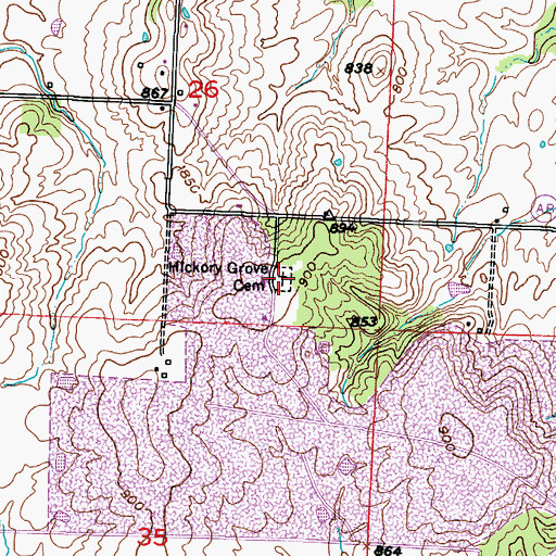 Topographic Map of Hickory Grove Cemetery, MO