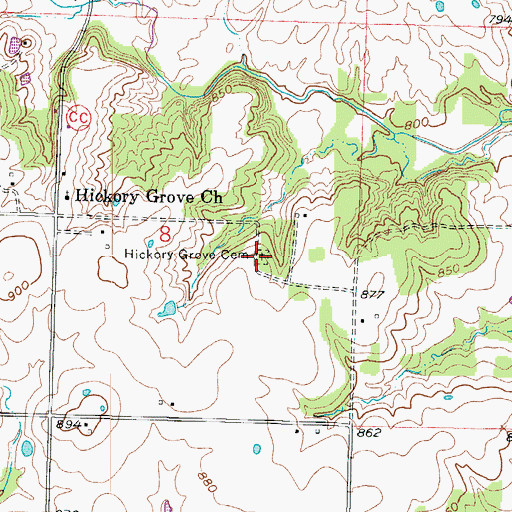 Topographic Map of Hickory Grove Cemetery, MO