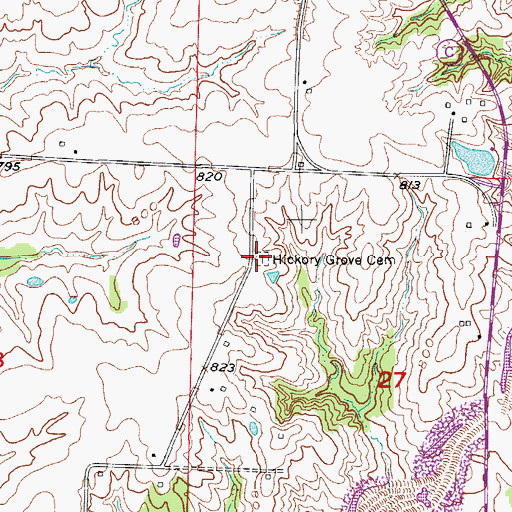 Topographic Map of Hickory Grove Cemetery, MO