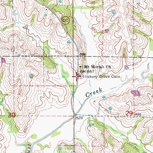 Topographic Map of Hickory Grove Cemetery, MO