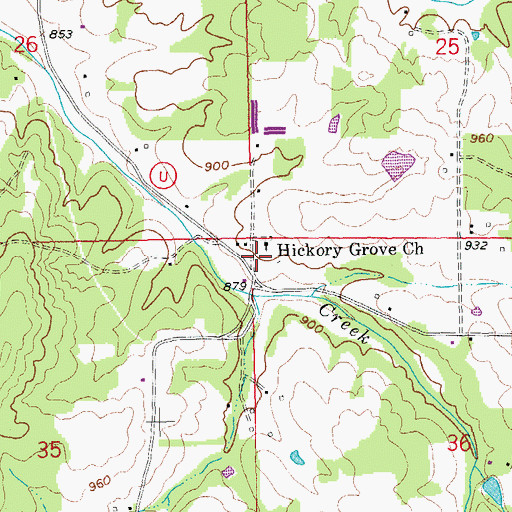 Topographic Map of Hickory Grove Church, MO
