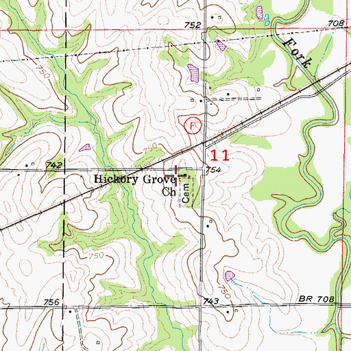 Topographic Map of Hickory Grove Church, MO