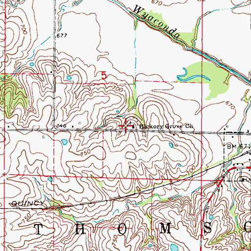 Topographic Map of Hickory Grove Church, MO