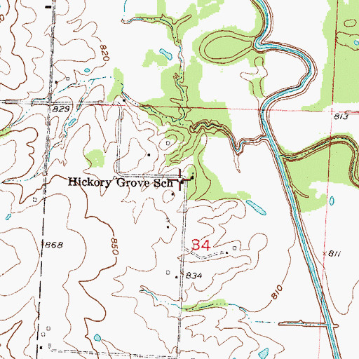 Topographic Map of Hickory Grove School (historical), MO