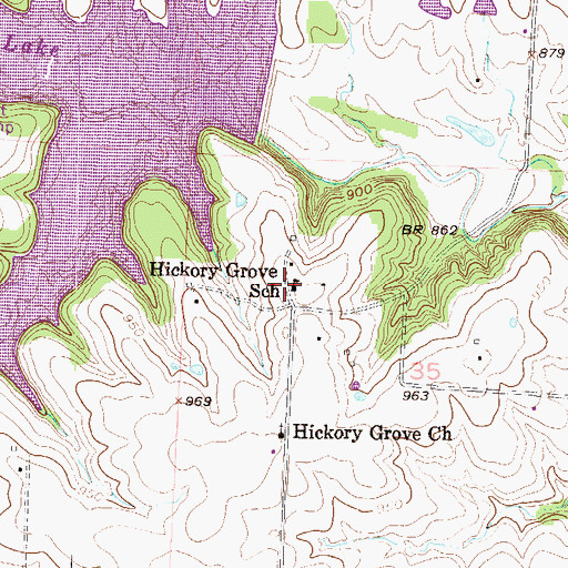 Topographic Map of Hickory Grove School (historical), MO