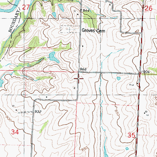 Topographic Map of Hickory Grove School, MO