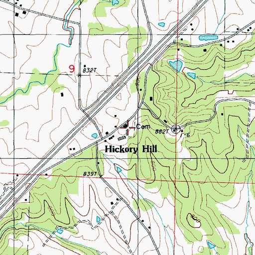 Topographic Map of Hickory Hill, MO