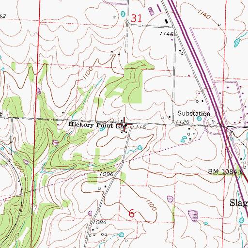 Topographic Map of Hickory Point Church, MO