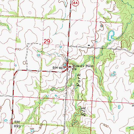 Topographic Map of Hickory Point Church, MO