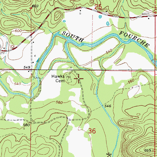 Topographic Map of Hawks Cemetery, AR