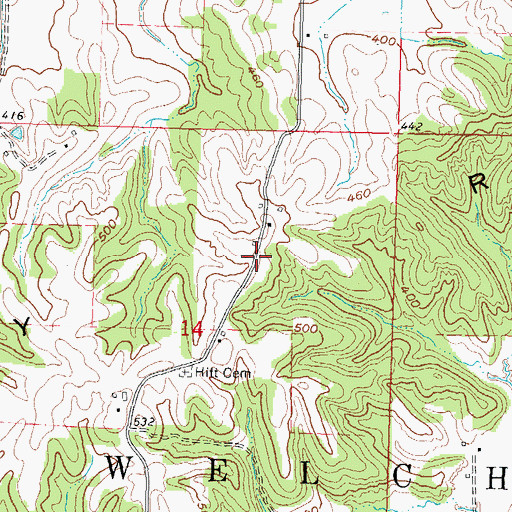 Topographic Map of Hickory Ridge, MO