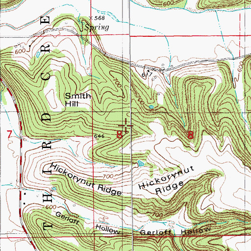 Topographic Map of Hickorynut Ridge, MO