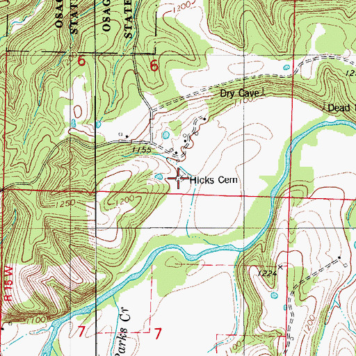 Topographic Map of Hicks Cemetery, MO