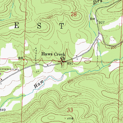 Topographic Map of Haws Creek Church, AR