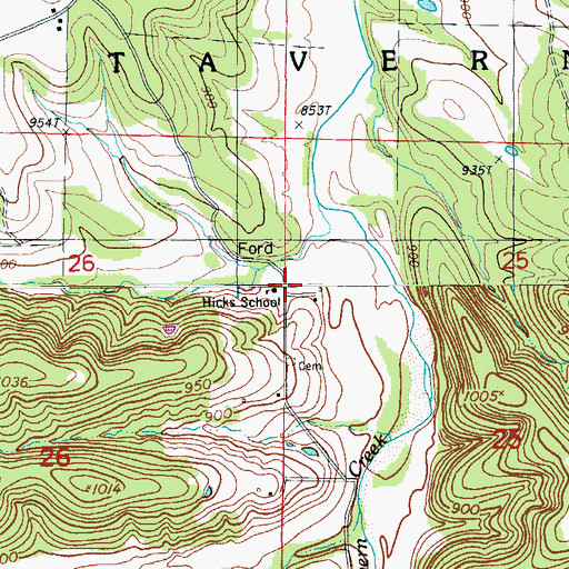 Topographic Map of Hicks School, MO