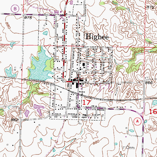 Topographic Map of Higbee, MO