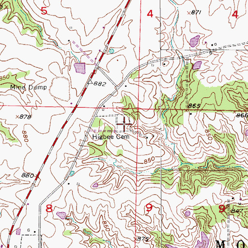 Topographic Map of Higbee Cemetery, MO