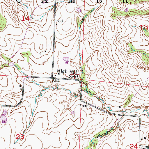 Topographic Map of High Hill School (historical), MO