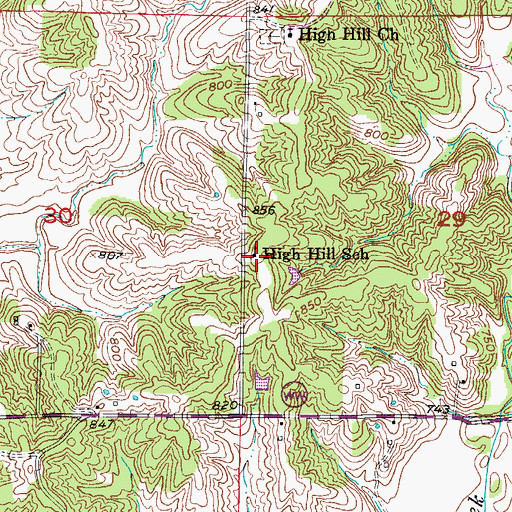 Topographic Map of High Hill School, MO