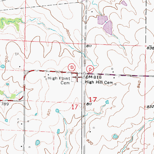 Topographic Map of High Point Cemetery, MO