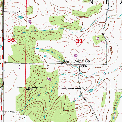 Topographic Map of High Point Church, MO