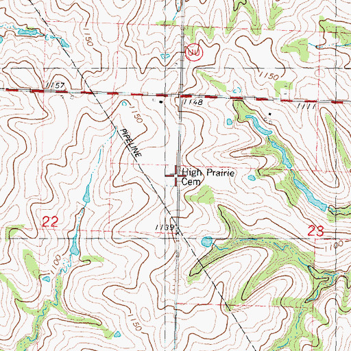 Topographic Map of High Prairie Cemetery, MO