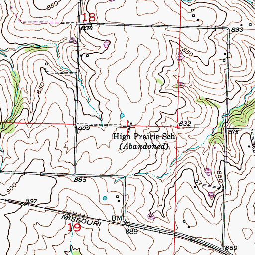 Topographic Map of High Prairie School (historical), MO