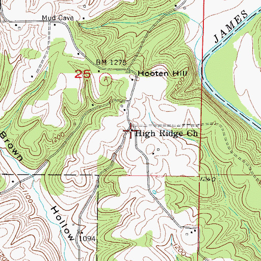 Topographic Map of High Ridge Church, MO