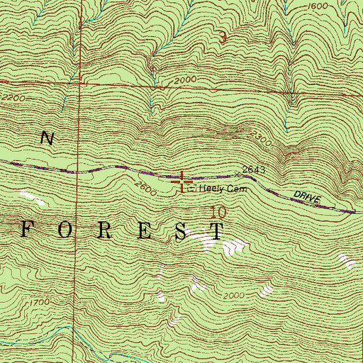 Topographic Map of Heely Cemetery, AR