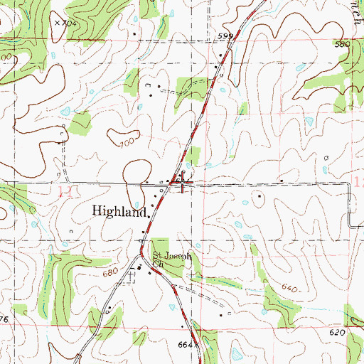 Topographic Map of Highland, MO