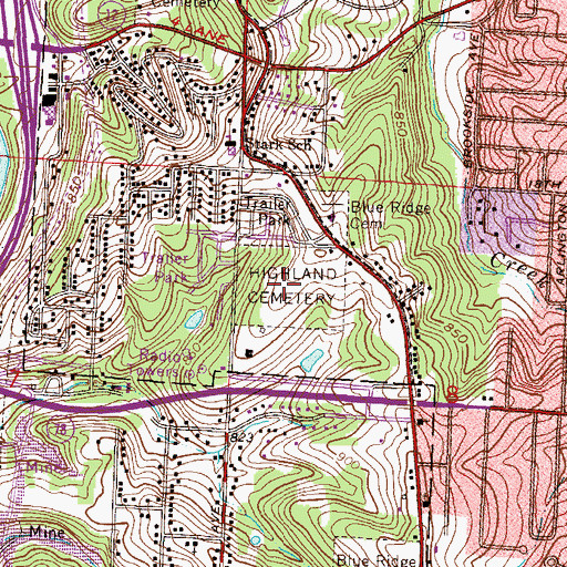 Topographic Map of Highland Cemetery, MO