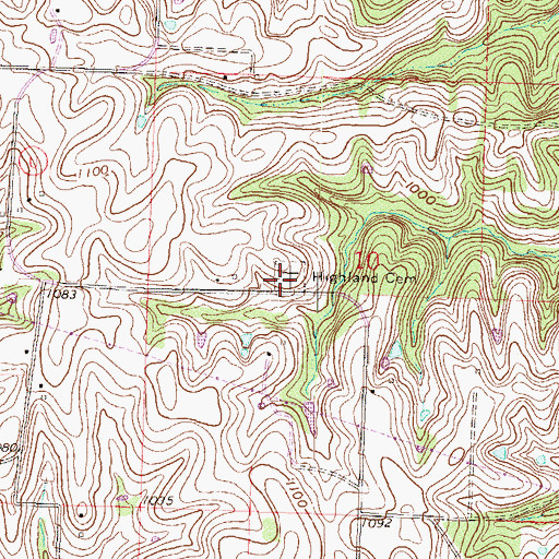 Topographic Map of Highland Cemetery, MO