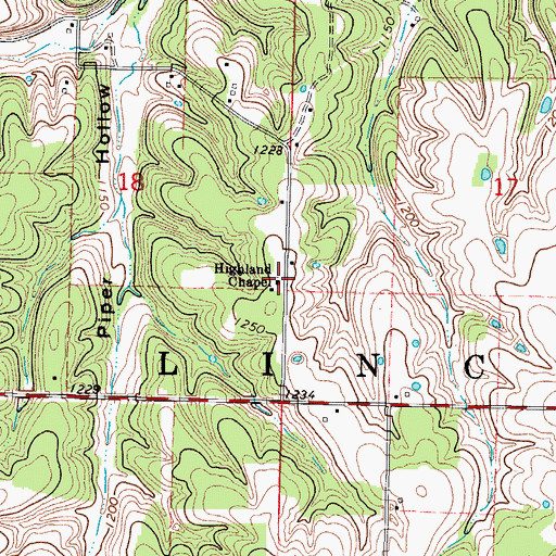 Topographic Map of Highland Chapel, MO