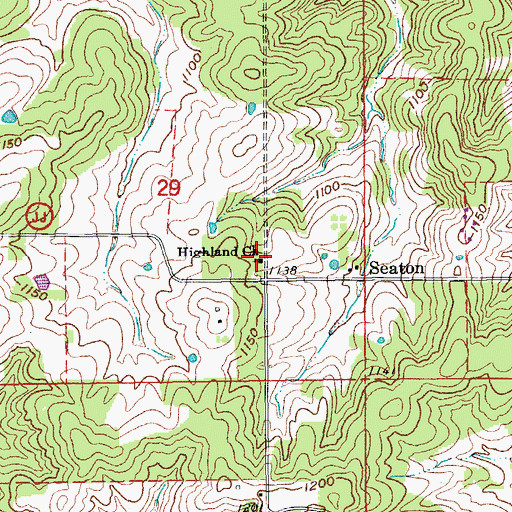 Topographic Map of Highland Church, MO