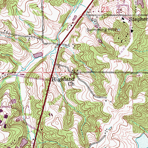 Topographic Map of Highland Church, MO