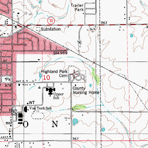 Topographic Map of Highland Park Cemetery, MO