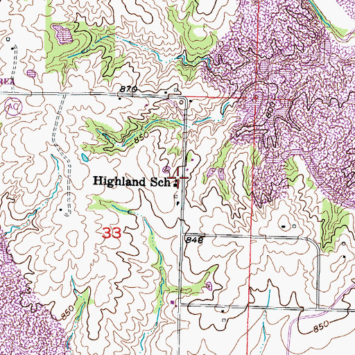 Topographic Map of Highland School (historical), MO